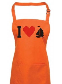 Kochschürze, I Love Segelboot, Kapitän, orange