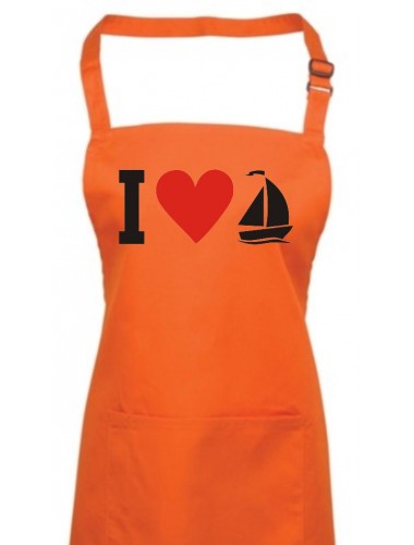 Kochschürze, I Love Segelboot, Kapitän, orange