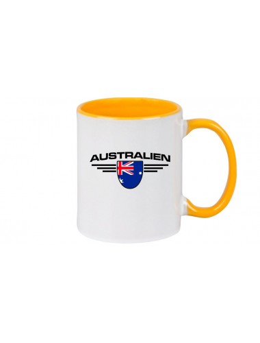 Kaffeepott Australien, Wappen, Land, Länder, gelb