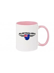 Kaffeepott Australien, Wappen, Land, Länder, rosa