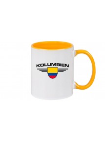 Kaffeepott Kolumbien, Wappen, Land, Länder, gelb