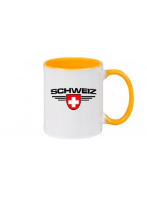 Kaffeepott Schweiz, Wappen, Land, Länder, gelb