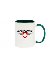 Kaffeepott Schweiz, Wappen, Land, Länder, gruen