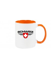 Kaffeepott Schweiz, Wappen, Land, Länder, orange