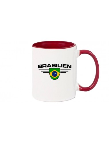 Kaffeepott Brasilien, Wappen, Land, Länder, burgundy