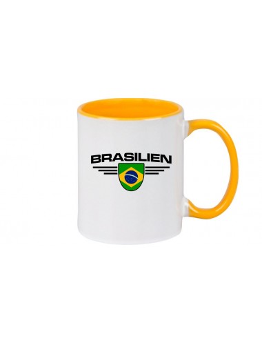 Kaffeepott Brasilien, Wappen, Land, Länder, gelb