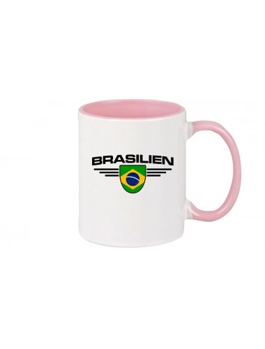 Kaffeepott Brasilien, Wappen, Land, Länder, rosa