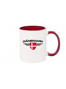 Kaffeepott Dänemark, Wappen, Land, Länder, burgundy