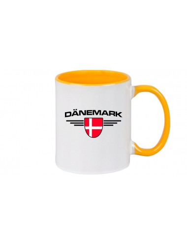 Kaffeepott Dänemark, Wappen, Land, Länder, gelb