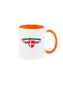 Kaffeepott Dänemark, Wappen, Land, Länder, orange