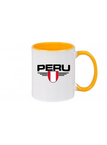 Kaffeepott Peru, Wappen, Land, Länder, gelb