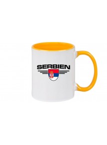 Kaffeepott Serbien, Wappen, Land, Länder, gelb