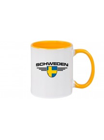 Kaffeepott Schweden, Wappen, Land, Länder, gelb