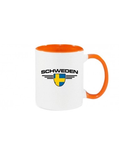 Kaffeepott Schweden, Wappen, Land, Länder, orange