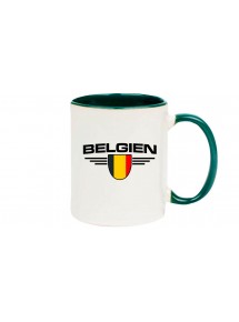 Kaffeepott Belgien, Wappen, Land, Länder, gruen