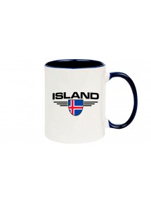 Kaffeepott Island, Wappen, Land, Länder, blau