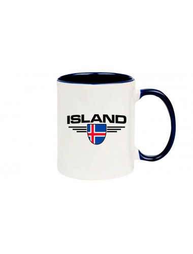 Kaffeepott Island, Wappen, Land, Länder, blau