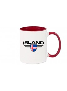 Kaffeepott Island, Wappen, Land, Länder, burgundy