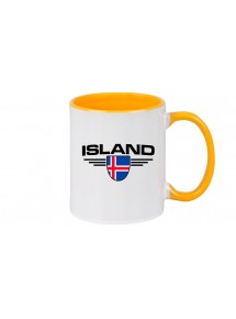 Kaffeepott Island, Wappen, Land, Länder, gelb