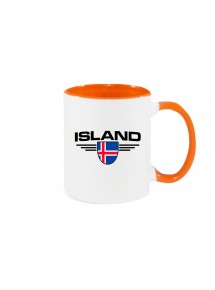 Kaffeepott Island, Wappen, Land, Länder, orange