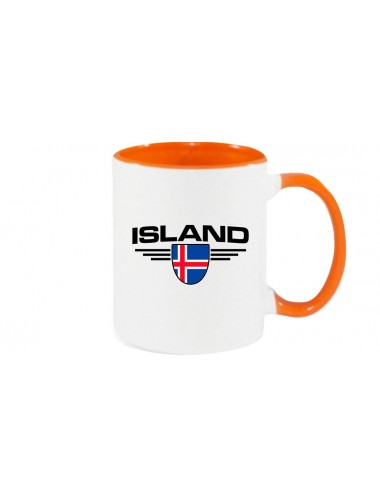 Kaffeepott Island, Wappen, Land, Länder, orange