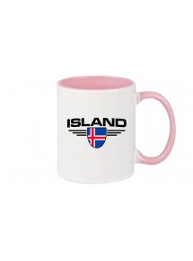 Kaffeepott Island, Wappen, Land, Länder, rosa
