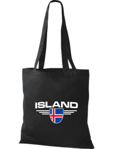 Stoffbeutel Island, Wappen, Land, Länder, schwarz