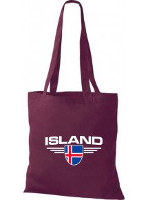 Stoffbeutel Island, Wappen, Land, Länder, weinrot