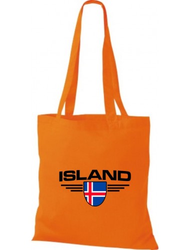Stoffbeutel Island, Wappen, Land, Länder, orange