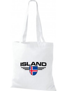 Stoffbeutel Island, Wappen, Land, Länder, weiss