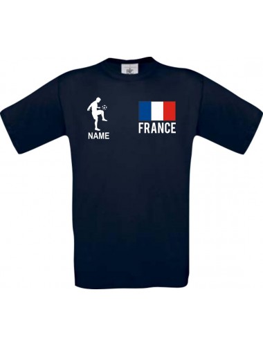 Kinder-Shirt Fussballshirt France Frankreich mit Ihrem Wunschnamen bedruckt, blau, 104