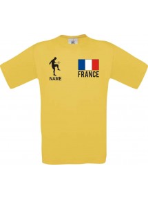 Kinder-Shirt Fussballshirt France Frankreich mit Ihrem Wunschnamen bedruckt, gelb, 104