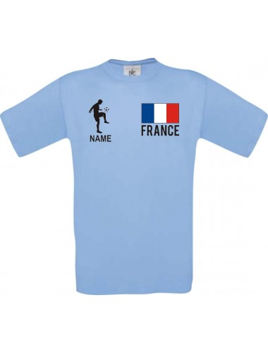 Kinder-Shirt Fussballshirt France Frankreich mit Ihrem Wunschnamen bedruckt, hellblau, 104