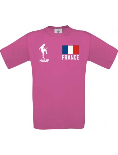 Kinder-Shirt Fussballshirt France Frankreich mit Ihrem Wunschnamen bedruckt, pink, 104