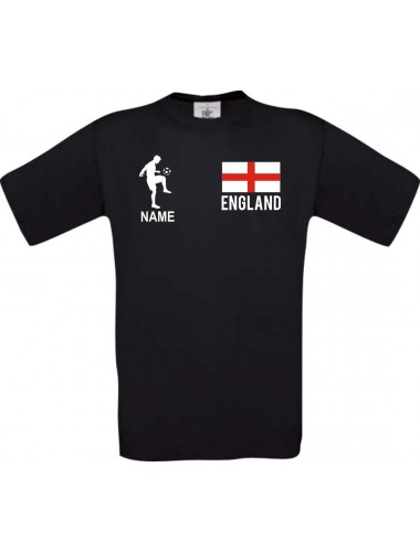 Kinder-Shirt Fussballshirt England mit Ihrem Wunschnamen bedruckt, schwarz, 104