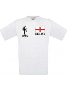 Kinder-Shirt Fussballshirt England mit Ihrem Wunschnamen bedruckt, weiss, 104