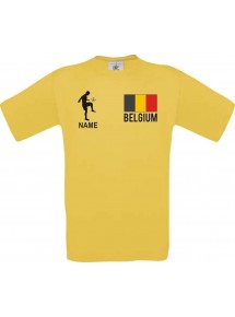 Kinder-Shirt Fussballshirt Belgium Belgien mit Ihrem Wunschnamen bedruckt, gelb, 104