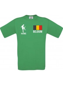 Kinder-Shirt Fussballshirt Belgium Belgien mit Ihrem Wunschnamen bedruckt, kellygreen, 104