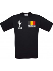 Kinder-Shirt Fussballshirt Belgium Belgien mit Ihrem Wunschnamen bedruckt, schwarz, 104