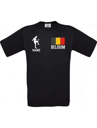 Kinder-Shirt Fussballshirt Belgium Belgien mit Ihrem Wunschnamen bedruckt, schwarz, 104
