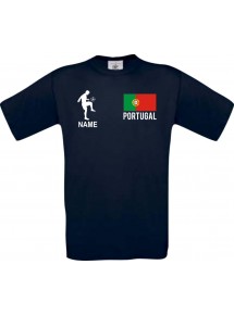 Kinder-Shirt Fussballshirt Portugal mit Ihrem Wunschnamen bedruckt, blau, 104