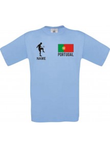 Kinder-Shirt Fussballshirt Portugal mit Ihrem Wunschnamen bedruckt, hellblau, 104