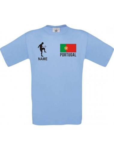 Kinder-Shirt Fussballshirt Portugal mit Ihrem Wunschnamen bedruckt, hellblau, 104