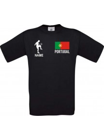 Kinder-Shirt Fussballshirt Portugal mit Ihrem Wunschnamen bedruckt, schwarz, 104