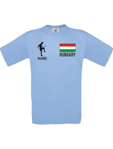 Kinder-Shirt Fussballshirt Hungary Ungarn mit Ihrem Wunschnamen bedruckt, hellblau, 104