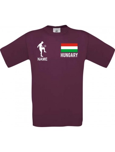 Männer-Shirt Fussballshirt Hungary Ungarn mit Ihrem Wunschnamen bedruckt, burgundy, L