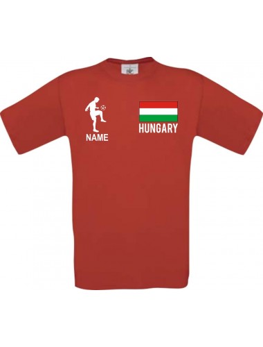 Männer-Shirt Fussballshirt Hungary Ungarn mit Ihrem Wunschnamen bedruckt, rot, L
