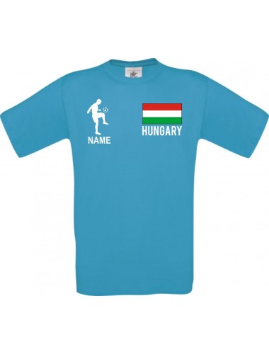 Männer-Shirt Fussballshirt Hungary Ungarn mit Ihrem Wunschnamen bedruckt, türkis, L