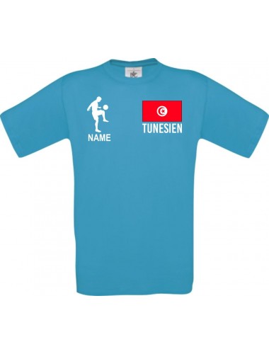 Männer-Shirt Fussballshirt Tunesien mit Ihrem Wunschnamen bedruckt, türkis, L