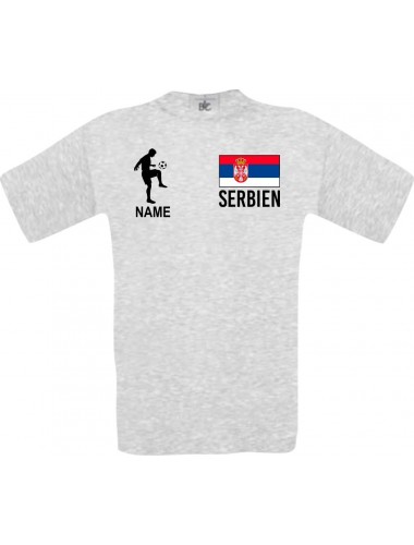 Männer-Shirt Fussballshirt Serbien mit Ihrem Wunschnamen bedruckt, ash, L